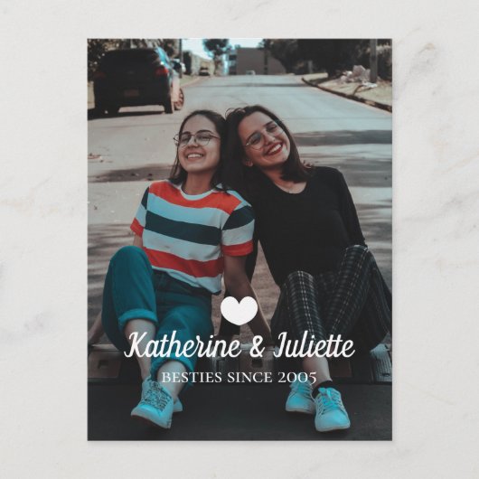 白モダンハート最高の友友の写真 ポストカード (正面)