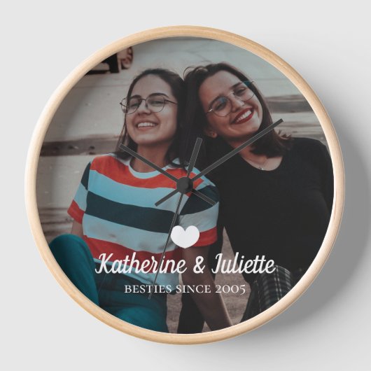 白モダンハート最高の友友の写真 壁時計 (正面)
