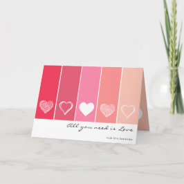 白モダンハート赤とピンクのストライプバレンタイン カード