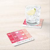 白モダンハート赤とピンクのストライプバレンタイン スクエアペーパーコースター (インサイチュ)