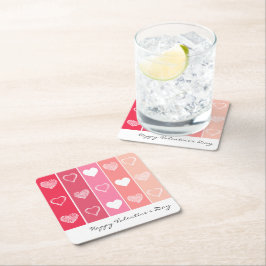 白モダンハート赤とピンクのストライプバレンタイン スクエアペーパーコースター