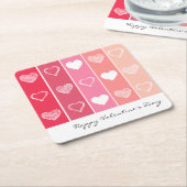 白モダンハート赤とピンクのストライプバレンタイン スクエアペーパーコースター (アングル)