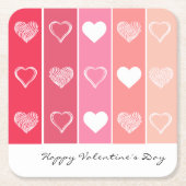 白モダンハート赤とピンクのストライプバレンタイン スクエアペーパーコースター (正面)