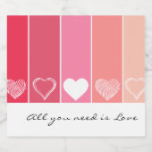 白モダンハート赤とピンクのストライプバレンタイン リキュールボトルラベル (シングルラベル)