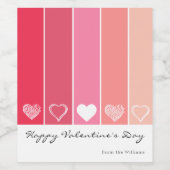 白モダンハート赤とピンクのストライプバレンタイン ワインラベル (シングルラベル)