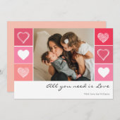 白モダンハート赤とピンクの写真バレンタイン シーズンカード (正面/裏面)