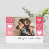 白モダンハート赤とピンクの写真バレンタイン シーズンカード (スタンド正面)