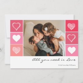 白モダンハート赤とピンクの写真バレンタイン シーズンカード