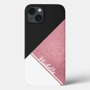 白モダンバラ金ゴールド黒の三角形 iPhone 13ケース