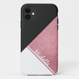 白モダンバラ金ゴールド黒の三角形 iPhone 11 ケース