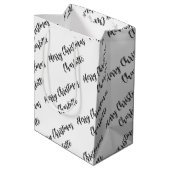 白モダンパーソナライズされた黒の聖降誕祭 ミディアムペーパーバッグ (裏面アングル)