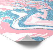 白モダンピンクブルーグリッターマーブル ポスター (角)