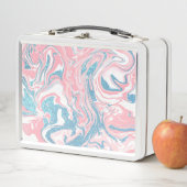 白モダンピンクブルーグリッターマーブル メタルランチボックス (インサイチュ)