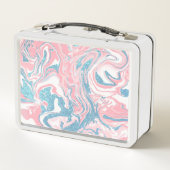 白モダンピンクブルーグリッターマーブル メタルランチボックス (裏面)