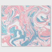 白モダンピンクブルーグリッターマーブル ラッピングペーパー (フラット)