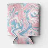 白モダンピンクブルーグリッターマーブル 缶クーラー (正面)