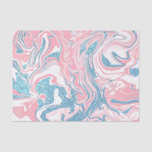 白モダンピンクブルーグリッターマーブル 薄葉紙 (正面)