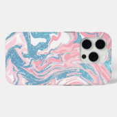 白モダンピンクブルーグリッターマーブル Case-Mate iPhoneケース (裏面 (横))