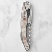 白モダンフェイクとバラが大理石製パーソナライズされた ソムリエナイフ (裏面)