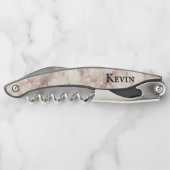 白モダンフェイクとバラが大理石製パーソナライズされた ソムリエナイフ (裏面)