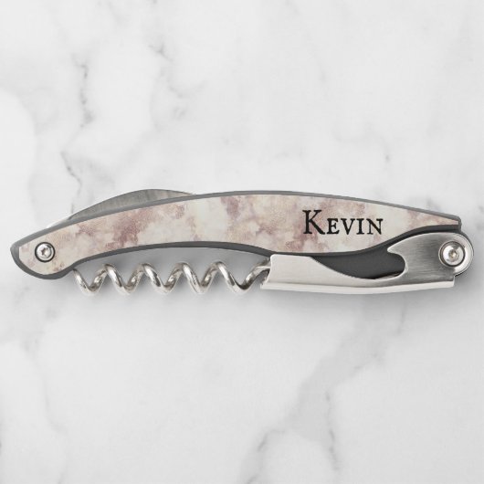 白モダンフェイクとバラが大理石製パーソナライズされた ソムリエナイフ (裏面)