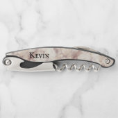 白モダンフェイクとバラが大理石製パーソナライズされた ソムリエナイフ (正面)