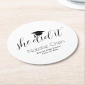 白モダンフォントエレガント卒業 ラウンドペーパーコースター (アングル)