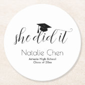 白モダンフォントエレガント卒業 ラウンドペーパーコースター (正面)