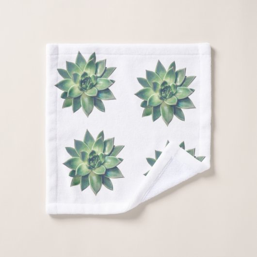 白モダンフレンドリー上の緑の多肉植物 バスタオルセット (ウォッシュタオル)