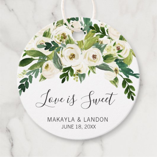 白モダンフローラエレガントな結婚式 フェイバータグ (正面)