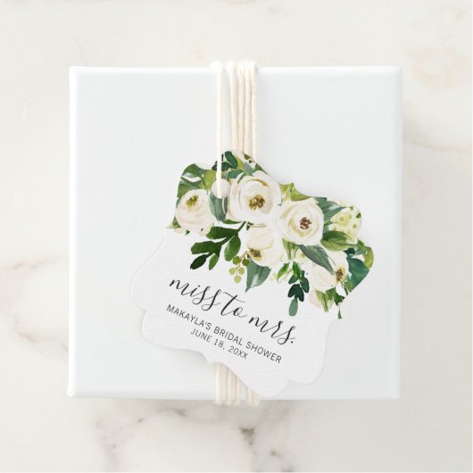 白モダンフローラエレガントブライダルシャワー フェイバータグ (インサイチュ)