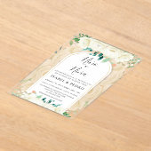 白モダンフローラガーデンスペインのジェンダー表示 アクリル招待状 (レイダウン)