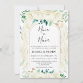 白モダンフローラガーデンスペインのジェンダー表示 招待状 (正面)