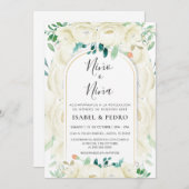 白モダンフローラガーデンスペインのジェンダー表示 招待状 (正面/裏面)