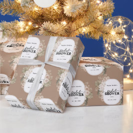 白モダンフローラパーソナライズされたブライダルシャワー ラッピングペーパー