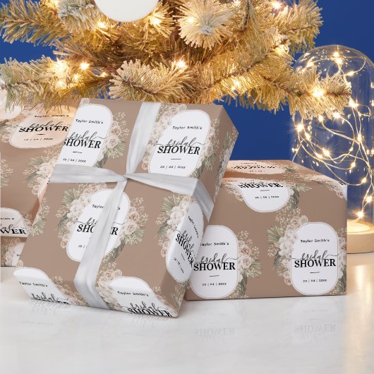 白モダンフローラパーソナライズされたブライダルシャワー ラッピングペーパー (クリスマス)