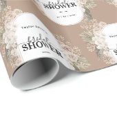 白モダンフローラパーソナライズされたブライダルシャワー ラッピングペーパー (ロールコーナー)