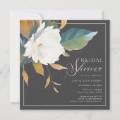 白モダンフローラブライダルシャワー 招待状 (正面)