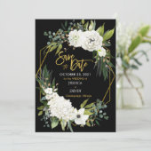 白モダンフローラベルベット黒金ゴールド幾何学模様 セーブザデート (スタンド正面)