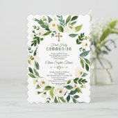 白モダンフローラリース聖餐式 招待状 (スタンド正面)