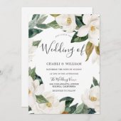 白モダンフローラリーフリースグリーンリー結婚ズ 招待状 (正面/裏面)