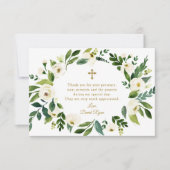 白モダンフローラ牡丹リースバプテスマ サンキューカード (正面)