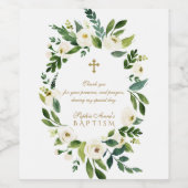 白モダンフローラ牡丹リースバプテスマ ワインラベル (シングルラベル)