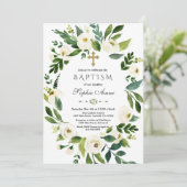 白モダンフローラ牡丹リースバプテスマ 招待状 (スタンド正面)