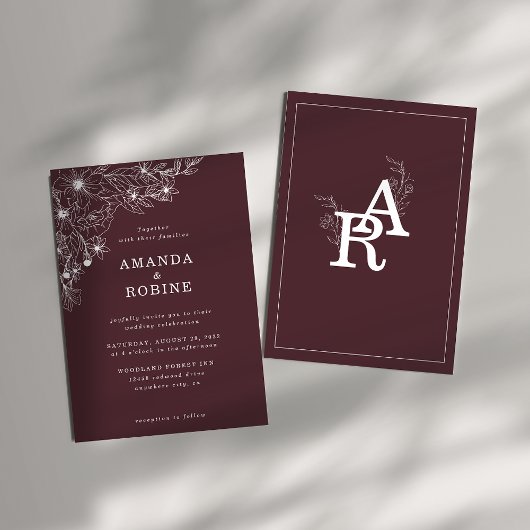 白モダンフローラ結婚式招待状 招待状