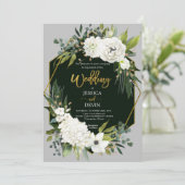 白モダンフローラ金ゴールドグレー結婚式招待状 招待状 (スタンド正面)