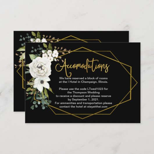 白モダンフローラ金ゴールド結婚宿泊施設 エンクロージャーカード (正面/裏面)