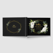 白モダンフローラ黒金ゴールドフレ結婚ーム ゲストブック (全面)
