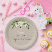 白モダンフローラBurlap手書き結婚機能 ペーパープレート (パーティー)