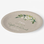 白モダンフローラBurlap手書き結婚機能 ペーパープレート (アングル)